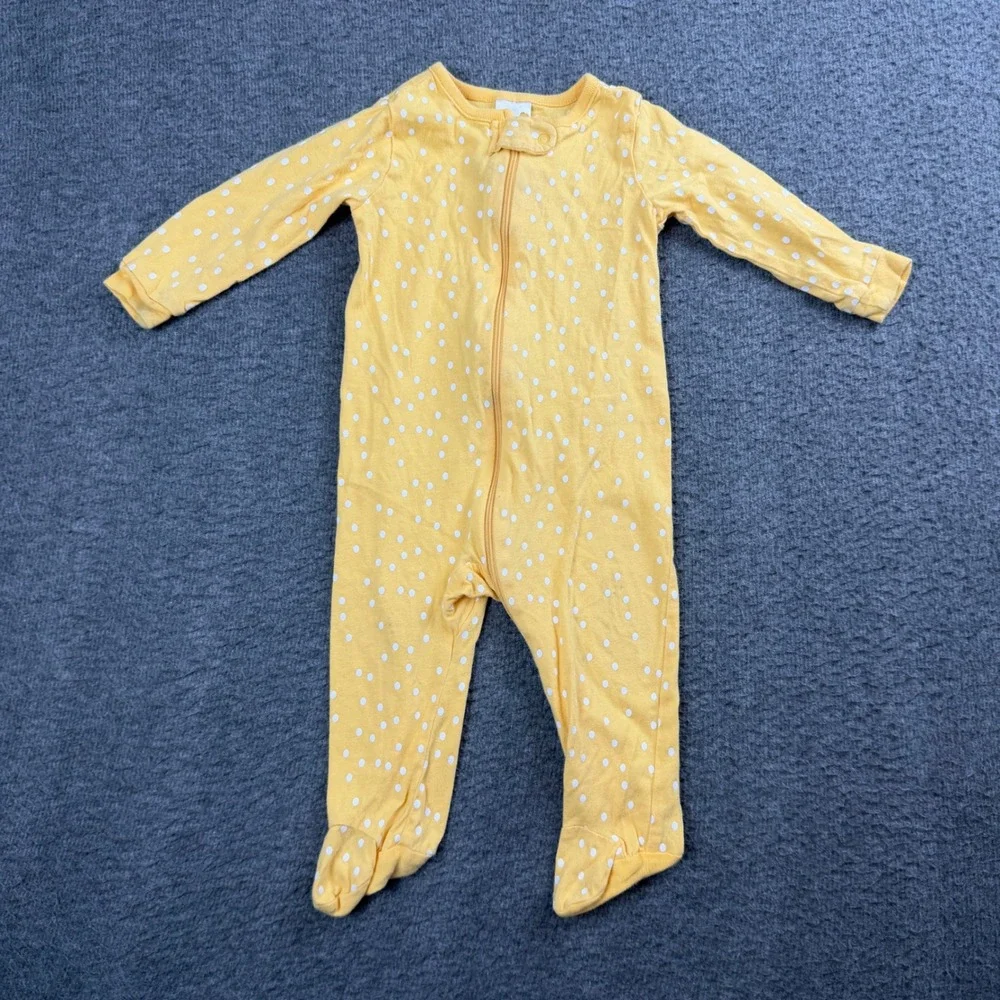 Onesies Brand Footed Sleeper Kids 3-6 Months Yellow Polka Dot Zip Up Pajamas‎